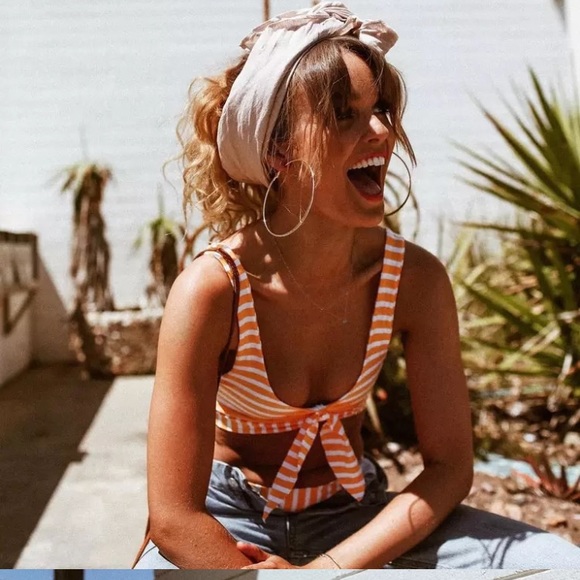 Orange & White Striped Tie 2Pc Swimsuit Bikini - Picture 4 of 6